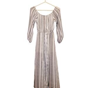 Honey Punch black and white striped side slit peasant midi dress Size small